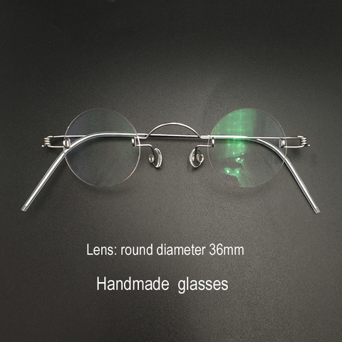 Handmade glasses custom retro frameless small round men and women myopia prescription reading glasses screwless eyewear ► Photo 1/6