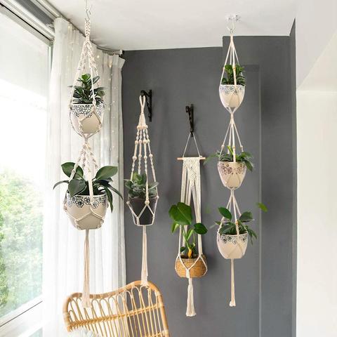 Hot sales 100% handmade macrame plant hanger flower /pot hanger for wall decoration countyard garden pot tray for plant basket ► Photo 1/6