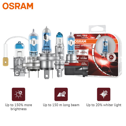 OSRAM H1 H3 H4 H7 H8 H11 9003 9005 9006 HB2 HB3 HB4 Halogen Night Breaker Laser Next Generation 12V +150% Bright Car Lamps, Pair ► Photo 1/6