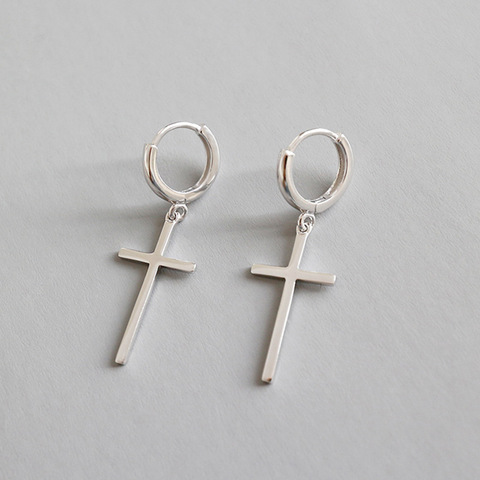 XIHA 925 Sterling Silver Cross Hoop Earrings for Women Men Korean Huggie Hoops Earings Hip Hop Rock Gothic Punk Party Jewelry ► Photo 1/6