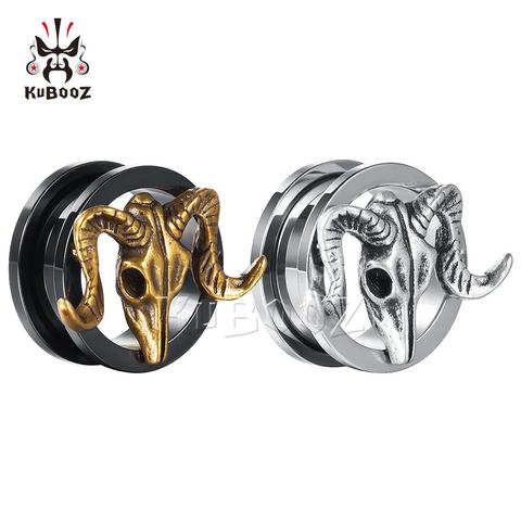 KUBOOZ Vintage Ear Piercing Plugs Tunnels Stainless Steel Studs Screw Body Jewelry Gauges Earrings Fashion Gift For 2PCS 0G 00G ► Photo 1/6