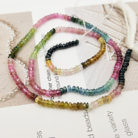 LiiJi Bright Quality Tourmaline Beads 1.5x3mm Multi Color Faceted Flat Round  DIY Jewelry Making Necklace Bracelet Approx33.5cm ► Photo 1/6