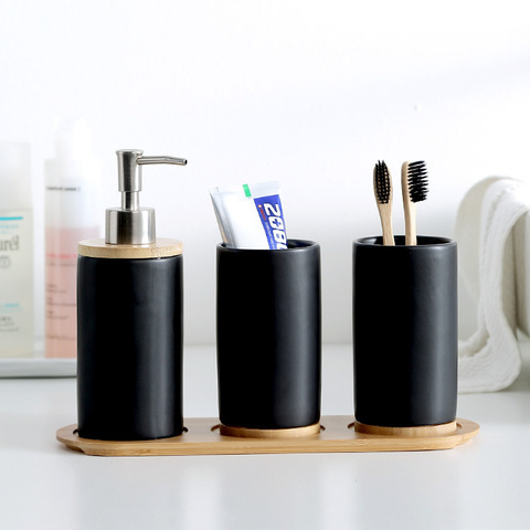 Ceramic Bamboo Bathroom Tumblers Teeth Brushing Cup Bathroom Emulsion Container Kitchen Tableware Dishwashing Liquid Container ► Photo 1/6