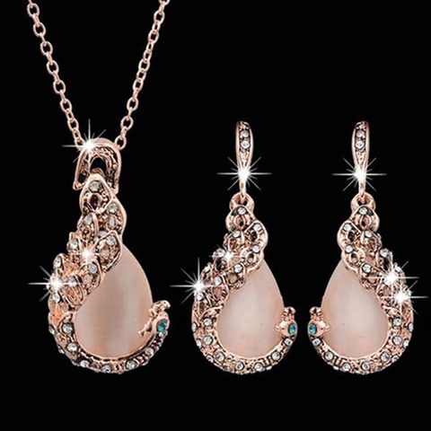 3pcs/set Jewelry Sets Women Elegant Waterdrop Rhinestone Pendant Necklace Hook Earrings Jewelry Set ► Photo 1/6