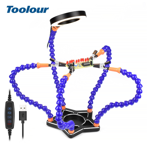 Toolour 5PC Flexible Arms Soldering Helping Hands 3X Magnifying Glass Table Lamp Alligator Clip Station DIY Stand Welding Tool ► Photo 1/6