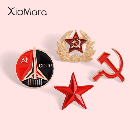 Retro USSR Symbol Enamel Pin Red Star Sickle Hammer Cold War Soviet CCCP Brooch Gift icon Badge lapel pin For Coat Cap ► Photo 1/6