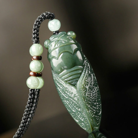 Natural Hetian Jade Cicada Pendant Beads Necklace Charm Jewellery Fashion Accessories Hand-Carved Amulet Gifts for Women Men ► Photo 1/3