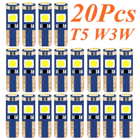 20Pcs T5 W1.2W W3W 74 86 206 Super Bright 3 SMD 3030 LED Bulb Car Interior Light Auto Side Wedge Dashboard Gauge Instrument Lamp ► Photo 1/4