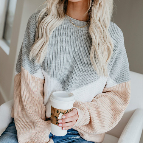 Plus Size Loose Knitted Sweater Women Jumpers Long Sleeve Woman Pullovers Sweaters Casual Winter Color Block Striped Sweater ► Photo 1/6