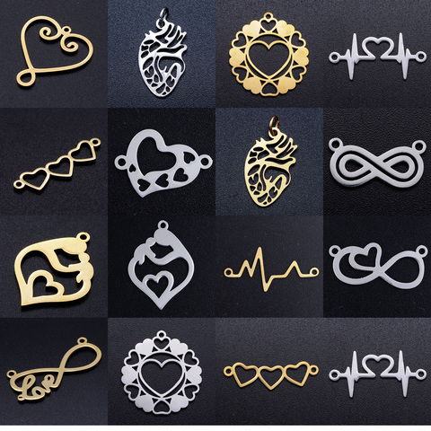 5pcs/lot Stainless Steel Heart Beat diy Bracelet Making Connector Charm Wholesale Infinity Love Connectors Pendant for Jewelry ► Photo 1/6