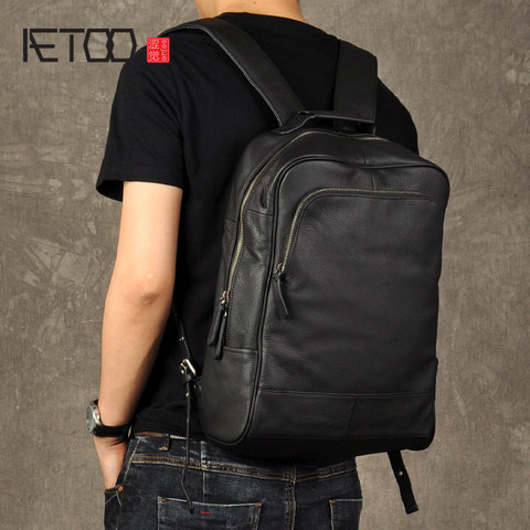 AETOO Original genuine Leather Retro Men backpack real cow Leather Large Capacity backpack men laptop backpack business bags ► Photo 1/6