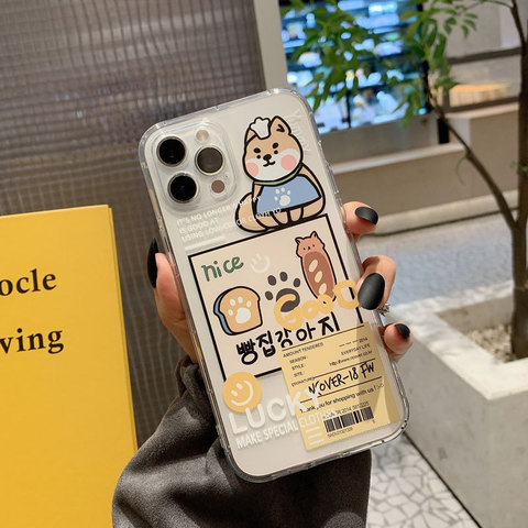 Cute Clear Cartoon Label Cat Korean Phone Case For iPhone 12 11 Pro Max Xr X Xs Max 7 8 Puls SE 2022 Cases Soft Silicone Cover ► Photo 1/6