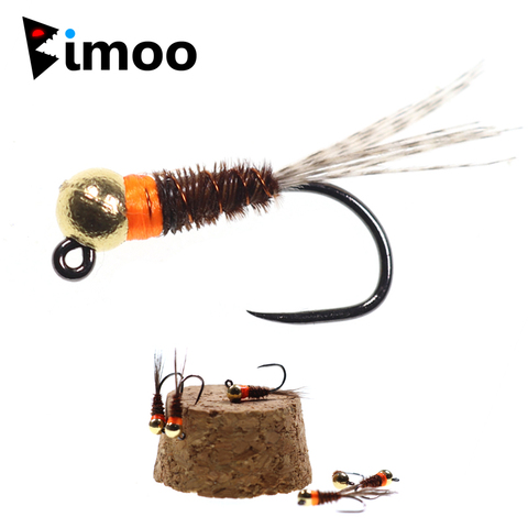 Bimoo 6pcs Tungsten Bead Jig Head Perdigon Nymphs Orange Collar Pheasant Tail Fly Euro Nymph Trout Fishing Lure Flies ► Photo 1/6