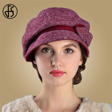 FS Wool Hats Women Winter French Beret Felt Fedora For Church Lady Hat Blue Red Gray Warm Casual Female Fashion Hats Feminino ► Photo 1/6