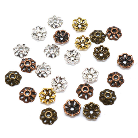 200pcs/lot Zinc Alloy Bead Caps Tibetan Silver Plated Flower Beads End Caps Charms for Jewelry Making Supplies 8mm ► Photo 1/5