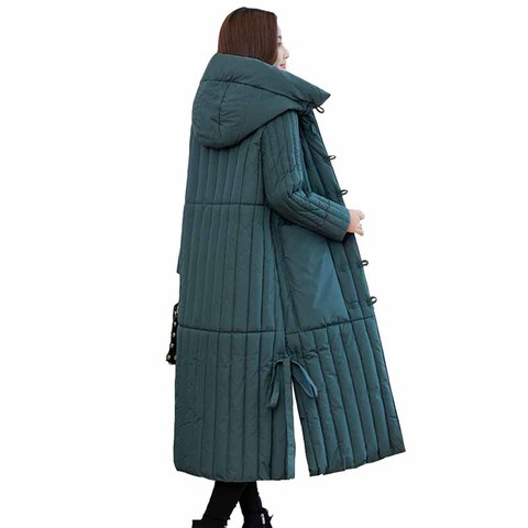 2022 Vintage Down Padded Jacket Women Winter X-Long Parka Loose Hooded Coat Plus Size Single-Breasted Thicken Warm Outwear KW347 ► Photo 1/6