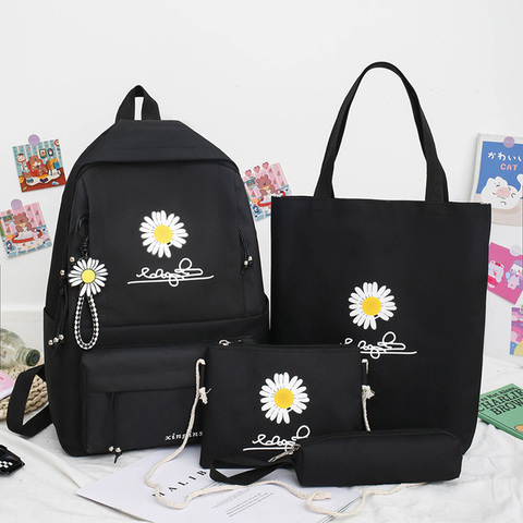 4pcs/Set Student School Backpacks Teenagers Girl Canvas Book Bag Satchel Mochila Outdoor Shopping Accessaries Supplies ► Photo 1/6