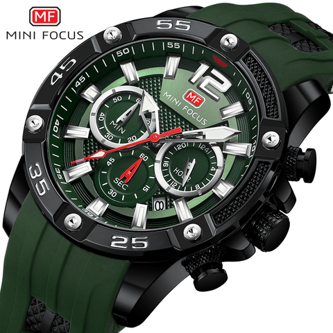 MINIFOCUS Men Sport Watch Chronograph Silicone Straps Quartz Army Military Men's Date Watches Male Clock Hour Relogio Masculino ► Photo 1/6