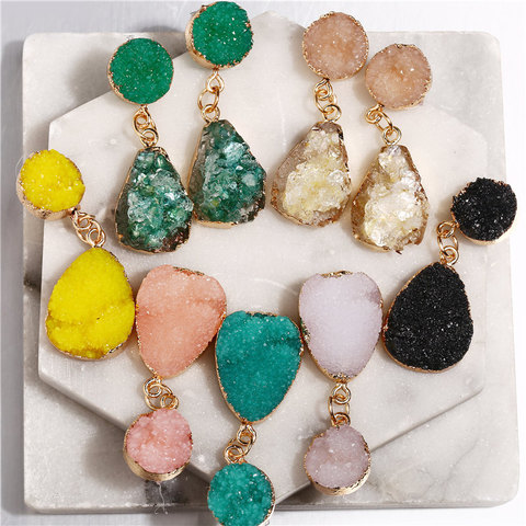 IF YOU ZA Natural Stone Resin Dangle Earrings for Women Vintage Geometric Pink Green Druzy Drop Earring Fashion Jewelry 2022 ► Photo 1/6