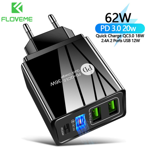 FLOVEME EU/US/UK Plug Charger 20W PD Quick Charge 3.0 For iPhone12 11Type C Fast Charger 3.0 18W For Xiaomi Mobile Phone Charger ► Photo 1/6