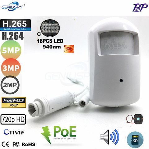 Audio POE 940nm Invisible 960P 720P 1080P 3MP 5MP PIR IP Camera SD Card 2.0 MP Night Vision Mini 18 LED IR-Cut IR Security ONVIF ► Photo 1/6