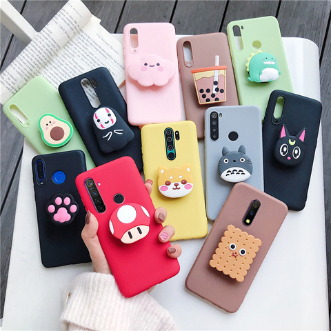 3D cartoon phone holder case for oppo realme 6 pro 6s 6i for realme xt x2 pro x lite 3 5 pro c3 soft silicone cute stand cover ► Photo 1/6