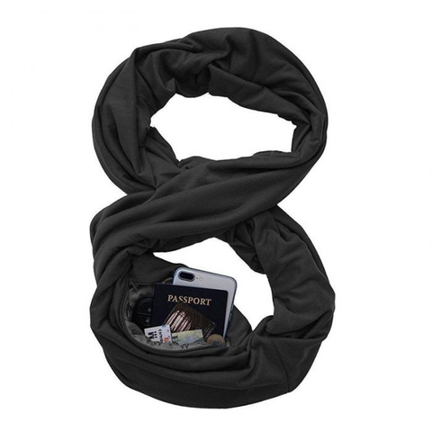 Soft Jersey Secret Hidden Zipper Pocket Scarf Fashion Women Solid Snood Infinity Scarves Ladies Convertible Travel Scarfs New ► Photo 1/6