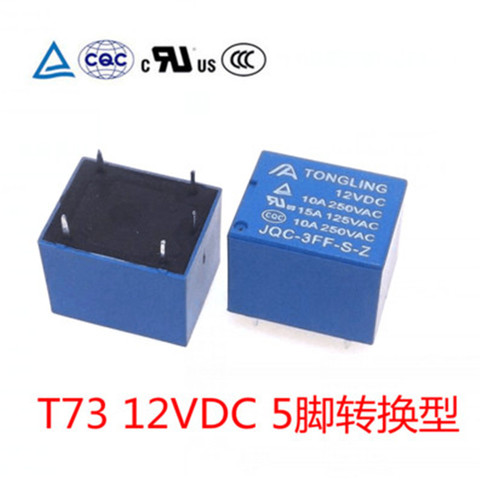 10PCS/lot 12v relay 5-foot conversion 10A 250V AC JQC-3FF T73 5Pin PCB Type In stock ► Photo 1/2