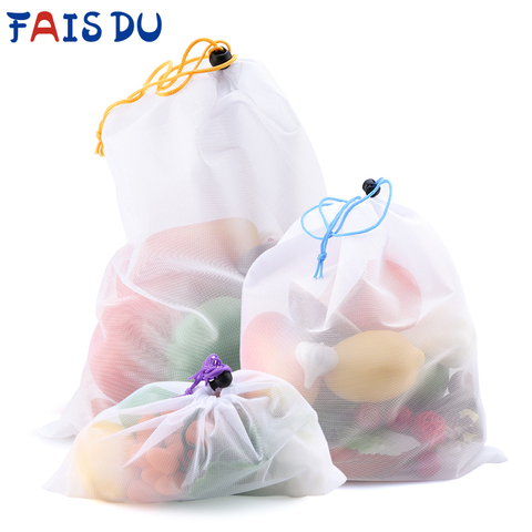 3/9/15pcs Reusable Vegetable Fruit Mesh Produce Bags Colorful Tape Washable Eco-Friendly Bags for Storage Toys Sundries ► Photo 1/6