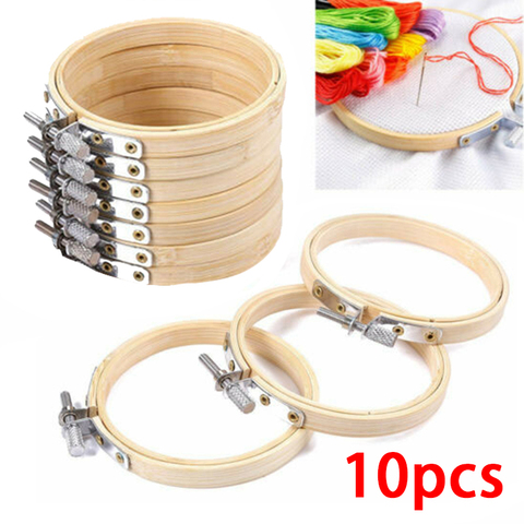 10pcs/set 8cm/10cm Optional DIY Cross Stitch Embroidery Circle Bamboo Hoop Cross Hoop Ring Support Wooden Needle Craft Tools ► Photo 1/5