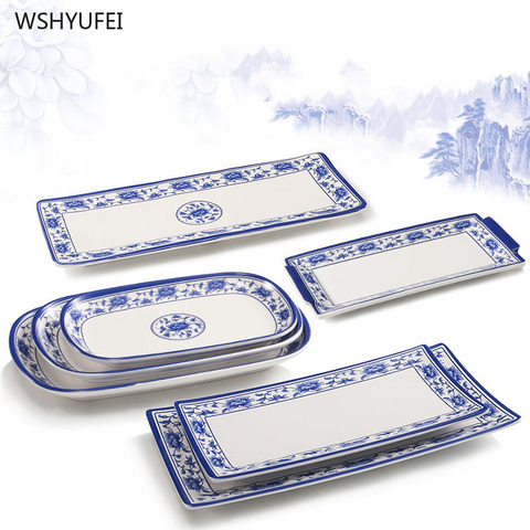 Blue and white porcelain Chinese style imitation porcelain is not easy to break rectangular plate restaurant kitchen supplies ► Photo 1/5