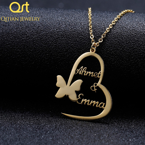 Handmade Fashion Butterfly Heart pendants Custom Name Necklaces Personalized Mother's Day gift Gold Silver Choker Jewelry Gift ► Photo 1/6