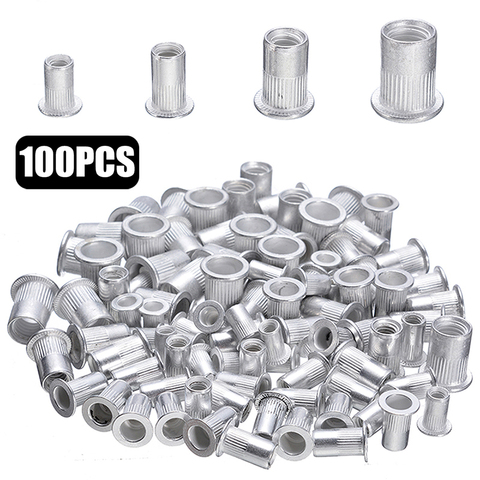 100pcs Steel Aluminum Rivet Nuts Kit Threaded Rivet Nut Inserts Rivnut Nutsert M3 M4 M5 M6 Mixed Kit Set Repairing Tools ► Photo 1/6