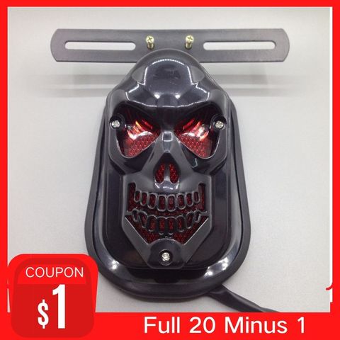 Yecnecty Black Skull Motorcycle Rear Light Motos Brake Lamp For Suzuki Chopper,12V 20W Motorbike Tail Light For Cafe Racer ► Photo 1/6