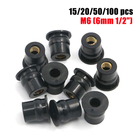 15 20 50 100 pcs M6 Rubber Well Nuts Windshield Fairing Cowl 6mm 1/2