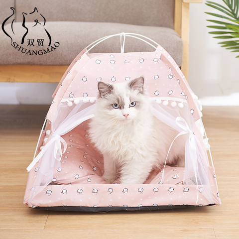 SHUANGMAO Sweet Princess Cat Bed Foldable Cats Tent Dog House Kitten Basket Beds Cute Houses Home Cushion Pet Kennel Products ► Photo 1/6