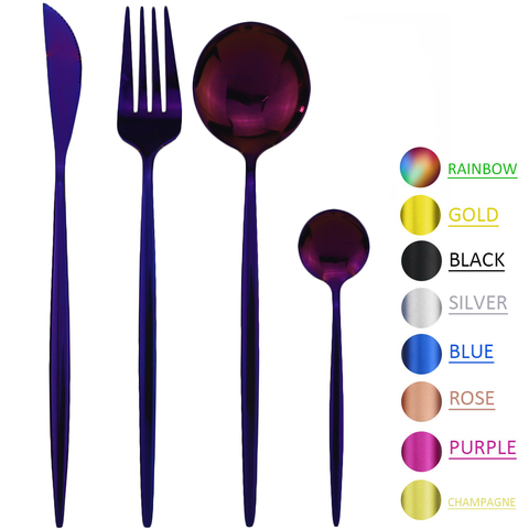 Solid Pigmented Stainless Steel Cutlery Set Silverware Fork Spoon