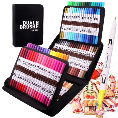 12/36/60/72/100/120 Colors Fine and Brush Dual Tips Colouring Pens Felt Tip Pens Art Markers for Calligraphy Drawing Coloring ► Photo 1/6