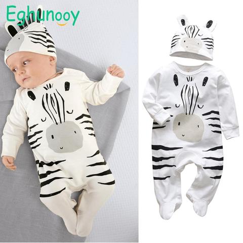 Newborn Infant Baby Boys Romper Clothes Cotton Cute Cartoon Print Long Sleeve Jumpsuit+Hat 2 Pcs Toddler Baby Clothes Outfits ► Photo 1/6