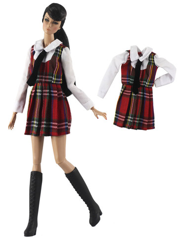 30cm doll clothes, School uniform Suit, White and grid t-shirt dress for 1/6 barbie kurhn FR Xinyi Doll ► Photo 1/6