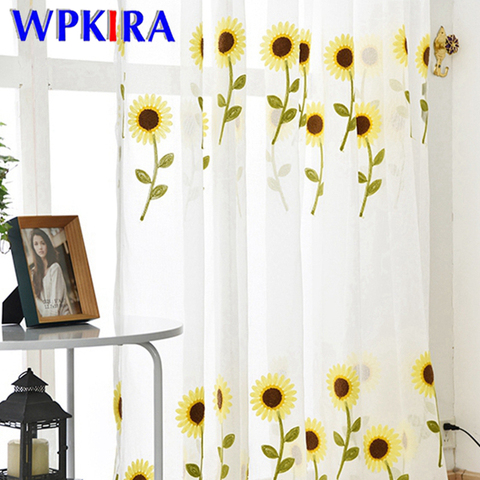 Sunflower Embroidery Kids Curtain Tulle for Nursery School Window Panel Pastoral Sheer Voile for Living room Kitchen WP186&3 ► Photo 1/6