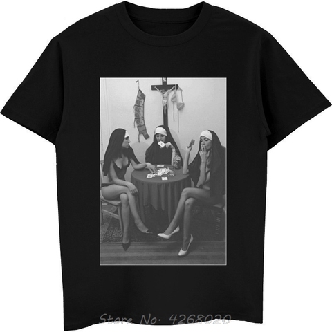 Nuns Naked Playing Card Smoking Funny Men Unisex  Brand New Clothing Men's Fashion Man Cotton Clothing O Neck Tops Shirt ► Photo 1/3