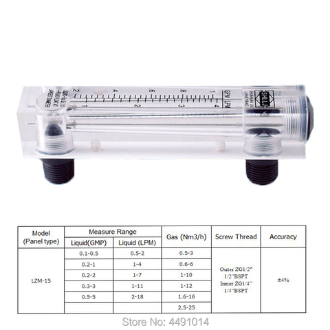 0.5-5Gpm 2-18Lpm Rotameter Flowmeter Acrylic Panel Water Flow Meter 1/2 Water Measuring Meter LZM-15 ► Photo 1/4