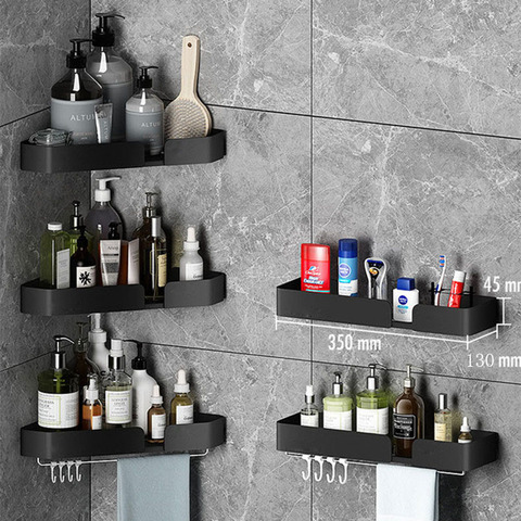 Wall Mounted Corner Towel Holder Storage Rack Bar With Robe Hook For Bathroom Shelves Square Basket Hanger Kitchen Accessories ► Photo 1/6