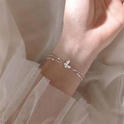 925 Sterling Silver Crystal Butterfly Charm Bracelet For Women Bracelet &Bangle Wedding Birthday Party Jewelry SL314 ► Photo 1/6