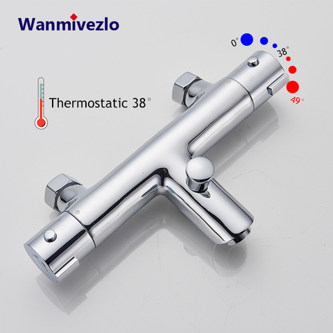 Chrome Thermostatic Shower Mixer Valve Wall Mounted Dual Handle Control Valve Hot And Cold Bathroom Mixer Mixing Bathtub Faucet ► Photo 1/1