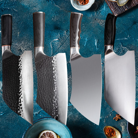Forged Butcher Kitchen Knives 4 Pcs Set Serbian Kiritsuke Chef Knife Tool High-carbon Clad Steel Cleaver Filleting Slicing Knife ► Photo 1/6
