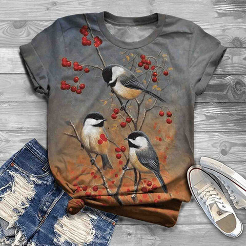 Harajuku Woman Tshirts Women Summer Plus Size Short Sleeve Bird Printed O-Neck Tops T Shirt Femme T-Shirts Mujer Camisetas ► Photo 1/6