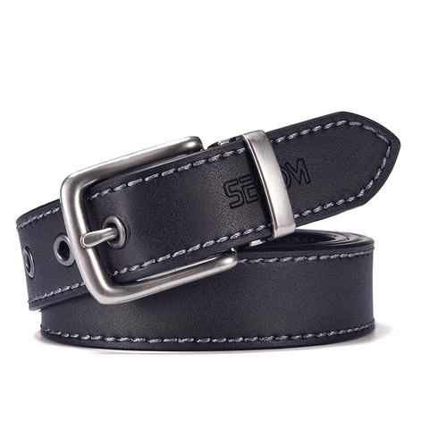 Fashion Black Belt For Men Cowskin Genuine Leather Belt  3.0 cm Ancient Silver Buckle High Quality Male Black Strap For Jeans ► Photo 1/6