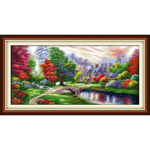 Joy Sunday The Ambilight Landscape Painting Home Decor Count Print OnCanva Cross Stitch Kit DIY11&14CTEmbroidery Needlework Set ► Photo 1/6